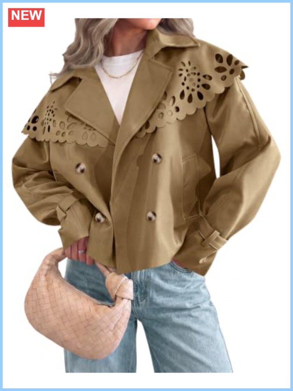 Women Cropped Trench Coat Cape Hollow Shoulder Lightweight Jacket Fall Spring